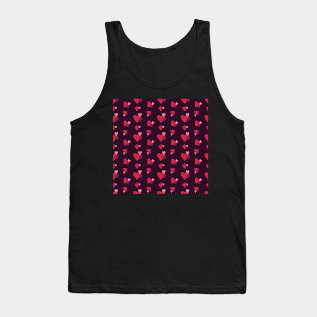 Red Pink and purple hearts seamless pattern on Dark Purple background Tank Top by sigdesign
